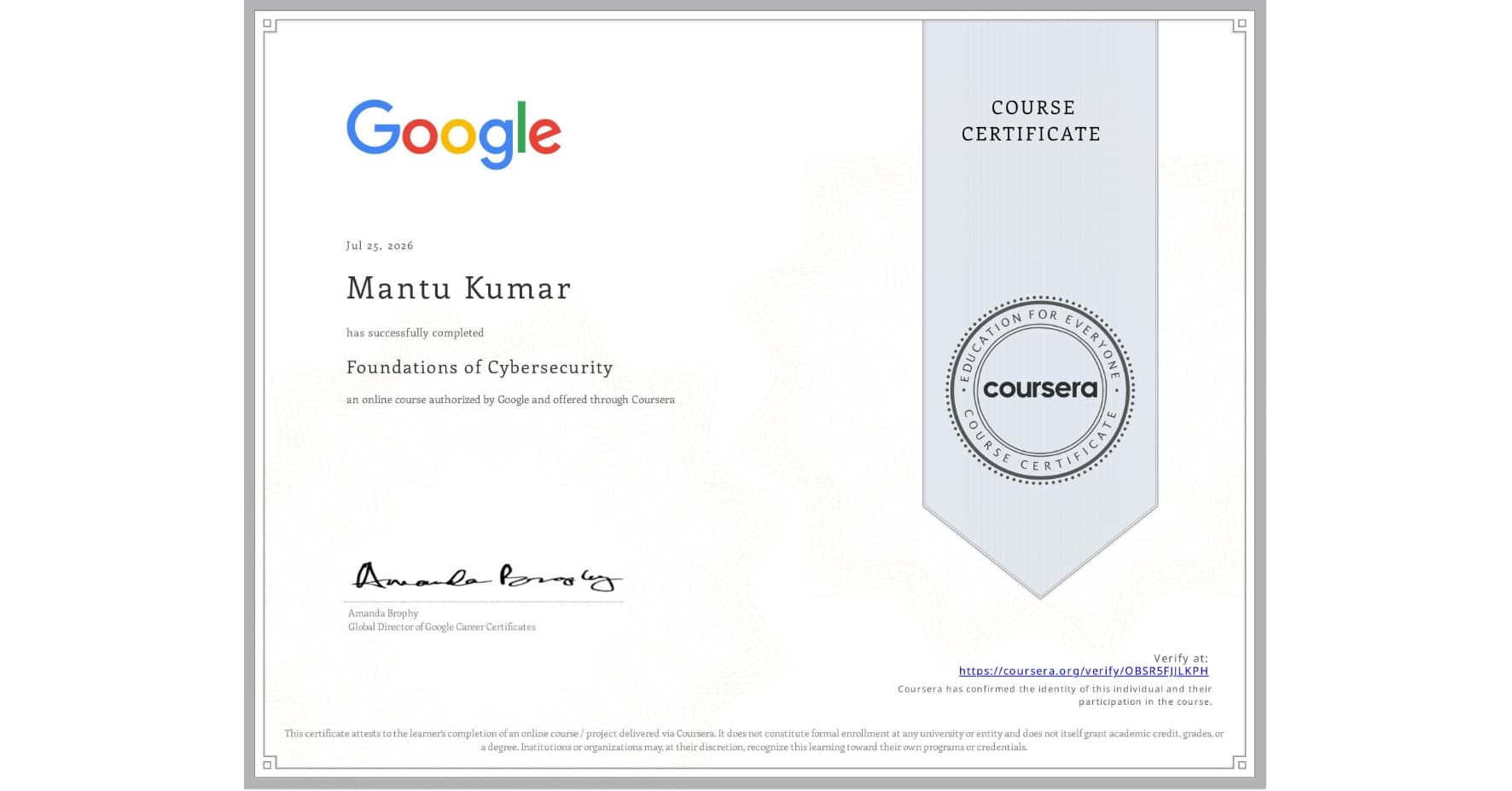 Google Cybersecurity — Coursera